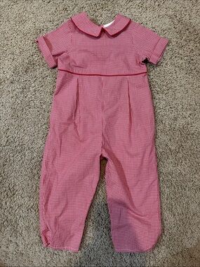 Red Gingham Peter Pan Collar One-Piece for Kids